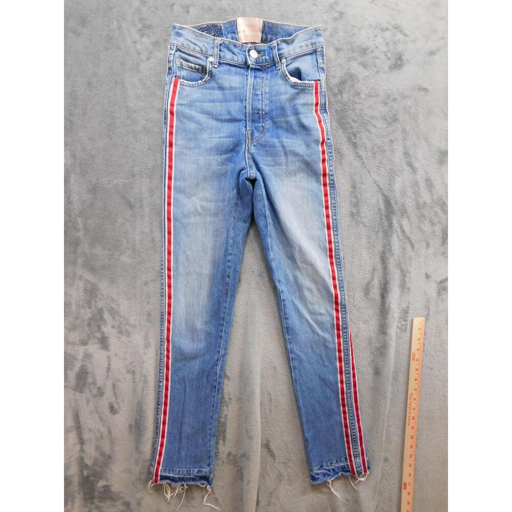 REVICE Jeans Womens 27 Blue Skinny Distressed Light Wash Embroidered 31.5 Inseam